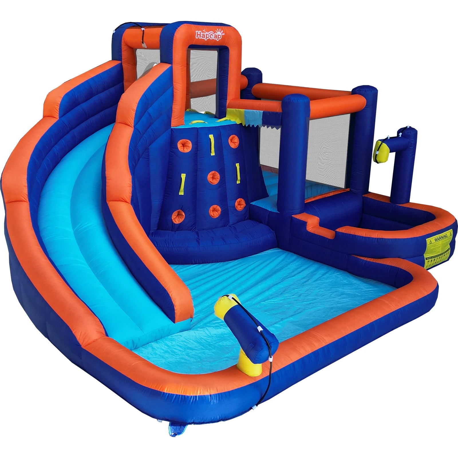 Hapcap Combo Inflatable Bounce House Kids Jumping Castle with Big Curved Slide,2 Climbing Walls,with Air Blower