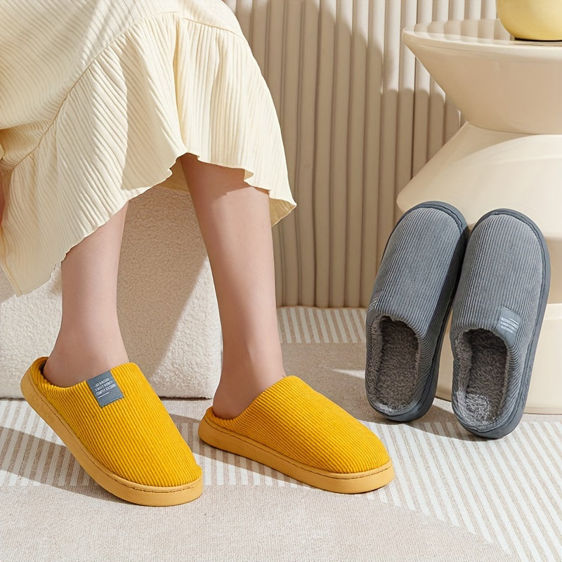 Women's & Unisex Plush Slip-On Slippers with Non-Slip Rubber Sole - Winter Warm Indoor House Shoes, Soft Plush & Cushioned Footbed, Multi-Color Options (Pink, Blue, Grey, Brown, Green, Yellow, Orange) for Home, Postpartum Car