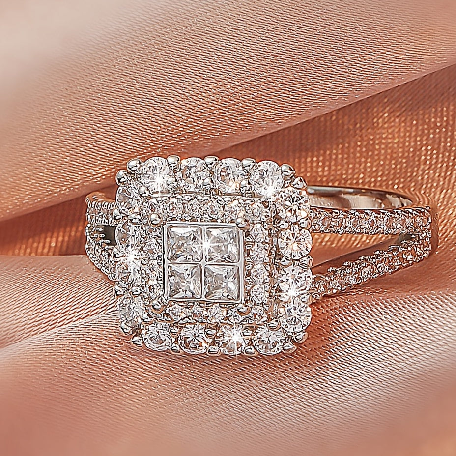 Large multi row white Synthetic Zirconia, fashionable, stylish, and atmospheric. Couples, lovers, gifts, wedding rings, Holiday Accessories, Couple Jewelry, Elegant Rings, Stylish Jewelry, Plated Rings, Highquality Finish, St