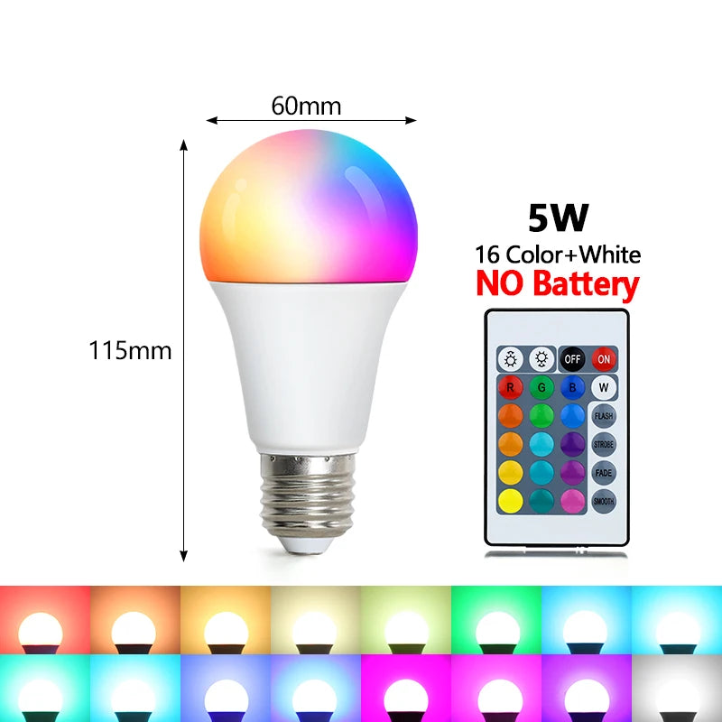 16 Colors RGB Bulb LED Multicolor Bulb E27 Base 220V Household Lighting Dimmable 24 Key Remote Control Atmosphere Neon Light