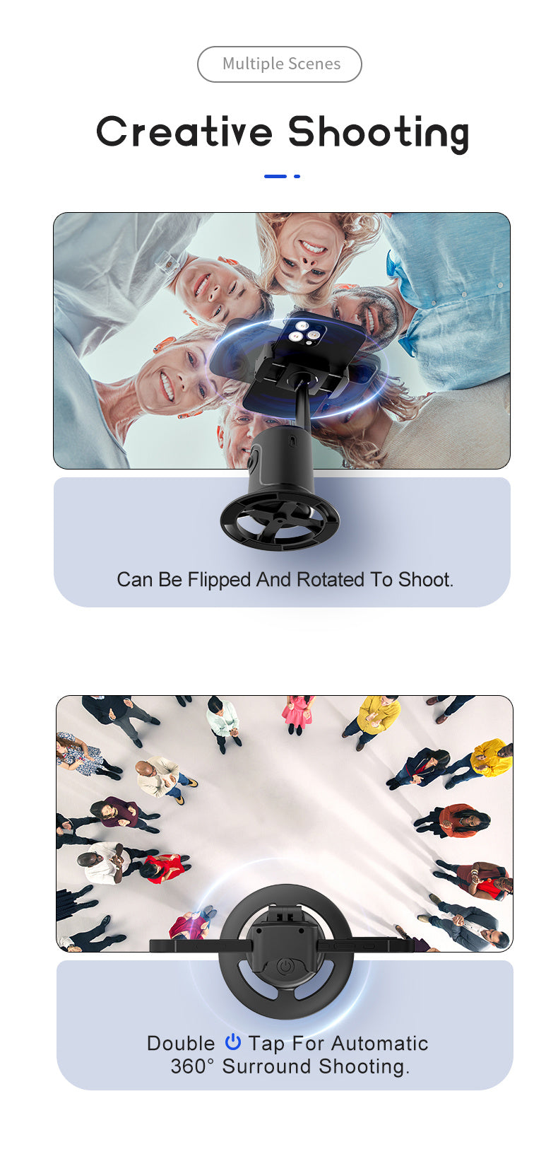 Auto Face Tracking Tripod, No App Required, 360° Rotation Face Body Phone Mount Smart Shooting Phone Tracking Holder for Vlog Live Streaming Video, Rechargeable Battery, Black