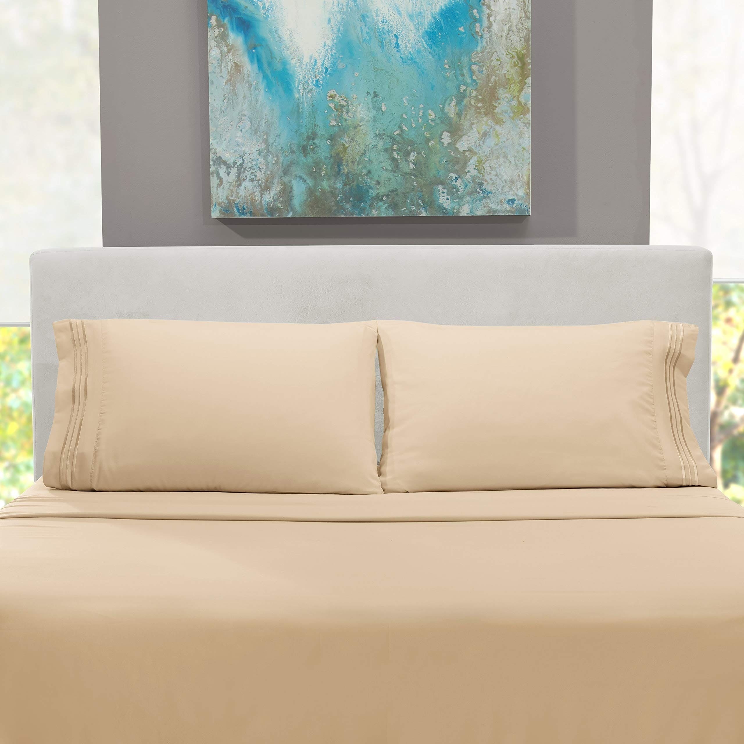 3/4pcs Beige Synthetic Fiber Sheet Set, Soft Brushed Microfiber Luxury Bedding Set, Suitable for Bedroom Rooms, Including 1 Sheet + 1 Sheet + 1/2 Pillowcase (Without Pillow Core), Deep Pockets, Easy to Care For, Not Fading An
