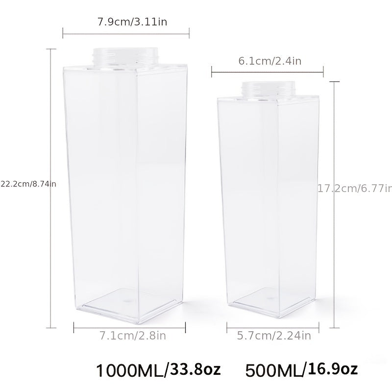 Durable, Leak-Proof Square Milk Carton Water Bottle - 16.9oz/33.8oz, BPA-Free Plastic, Dishwasher Safe for Travel & Kitchen Use