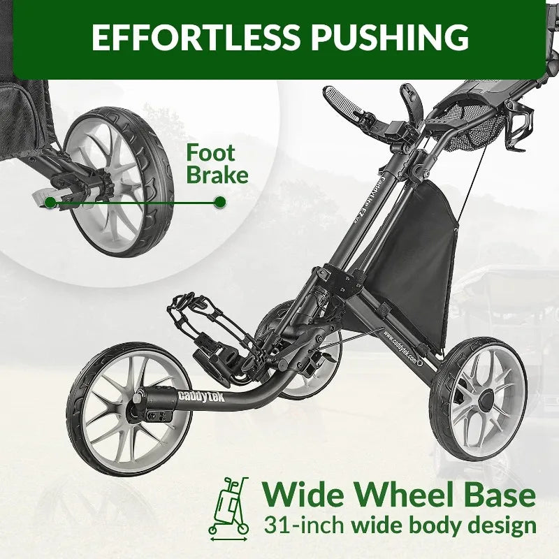 EZ V8 Golf Push Cart - Lightweight 3 Wheel Foldable Cart With One-Click 2-Step Folding, EVA Wheels, Adjustable Handle