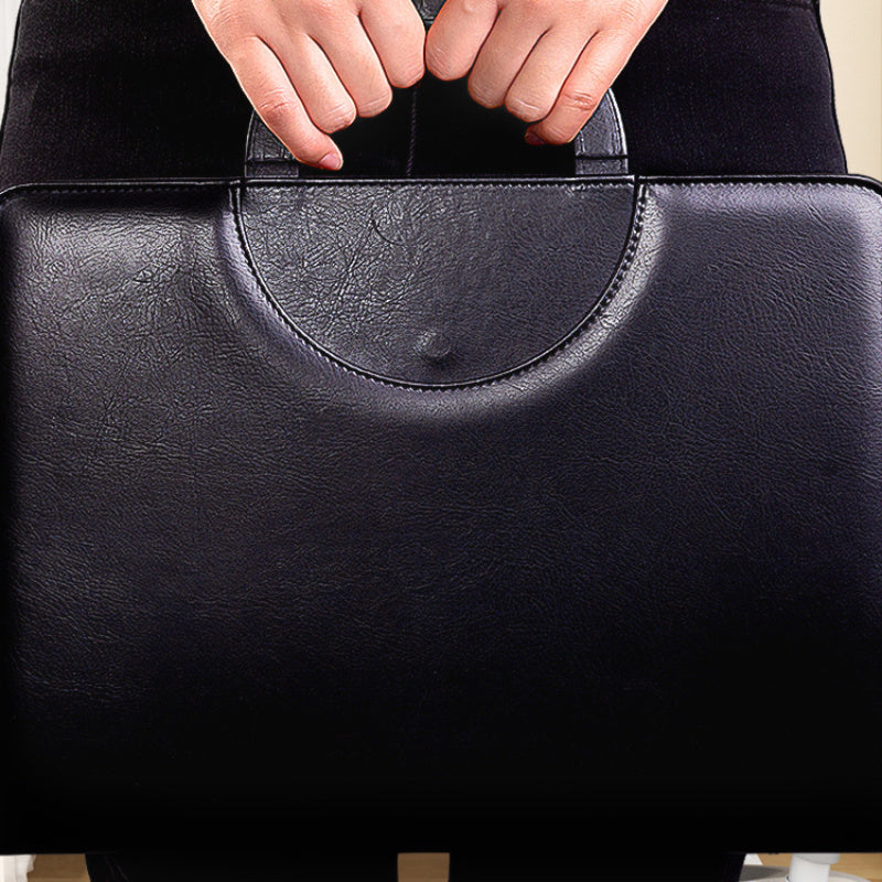 1pc Business Leather Manager Clip A4 Multifunctional Portable Folder Zipper Folder Talk Clip Handover Bag With Notepad Efficient Office Essential Portable Design Double Compartment Document Bag Pen