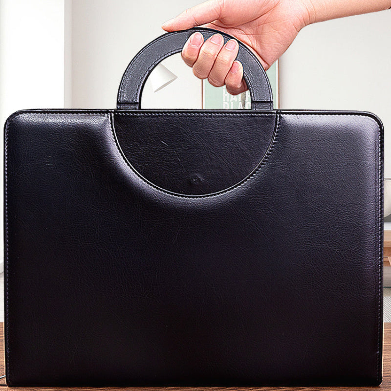 1pc Business Leather Manager Clip A4 Multifunctional Portable Folder Zipper Folder Talk Clip Handover Bag With Notepad Efficient Office Essential Portable Design Double Compartment Document Bag Pen