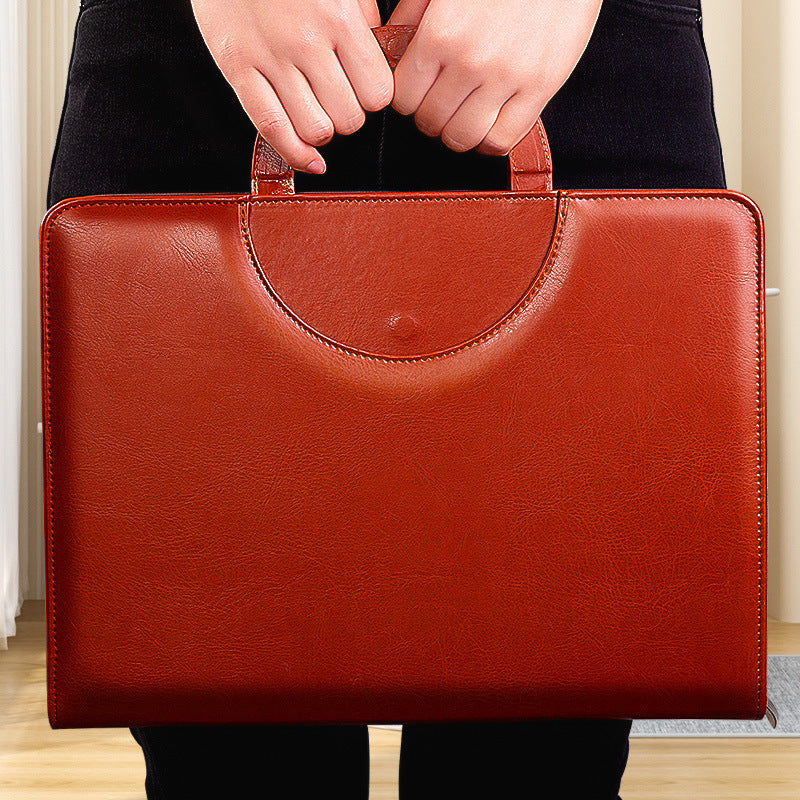 1pc Business Leather Manager Clip A4 Multifunctional Portable Folder Zipper Folder Talk Clip Handover Bag With Notepad Efficient Office Essential Portable Design Double Compartment Document Bag Pen