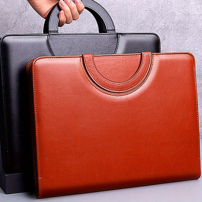 1pc Business Leather Manager Clip A4 Multifunctional Portable Folder Zipper Folder Talk Clip Handover Bag With Notepad Efficient Office Essential Portable Design Double Compartment Document Bag Pen