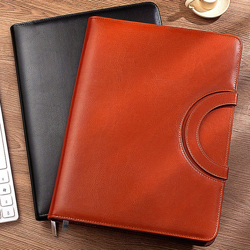 1pc Business Leather Manager Clip A4 Multifunctional Portable Folder Zipper Folder Talk Clip Handover Bag With Notepad Efficient Office Essential Portable Design Double Compartment Document Bag Pen