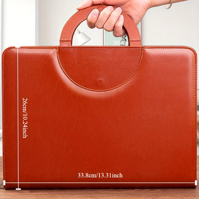 1pc Business Leather Manager Clip A4 Multifunctional Portable Folder Zipper Folder Talk Clip Handover Bag With Notepad Efficient Office Essential Portable Design Double Compartment Document Bag Pen