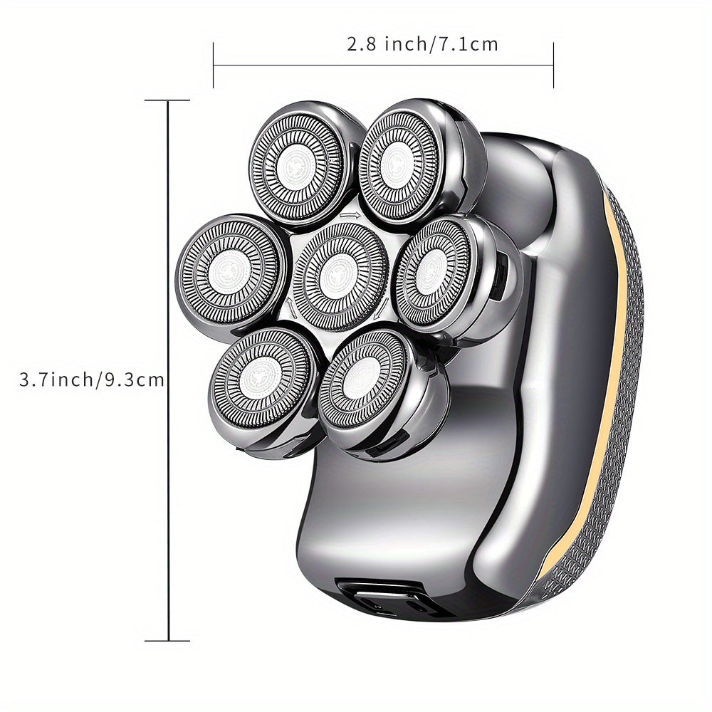 Men'S Electric Head Shaver Razor - Rechargeable Cordless Hair Shaving Razors for Bald Man 6in 1 Wet Dry Beard Trimmer Body Hair Cutting Clipper Grooming Kit 7 Rotary Heads (Gray), USB Charging, Lithium Battery, 6-in-1 Multi-F