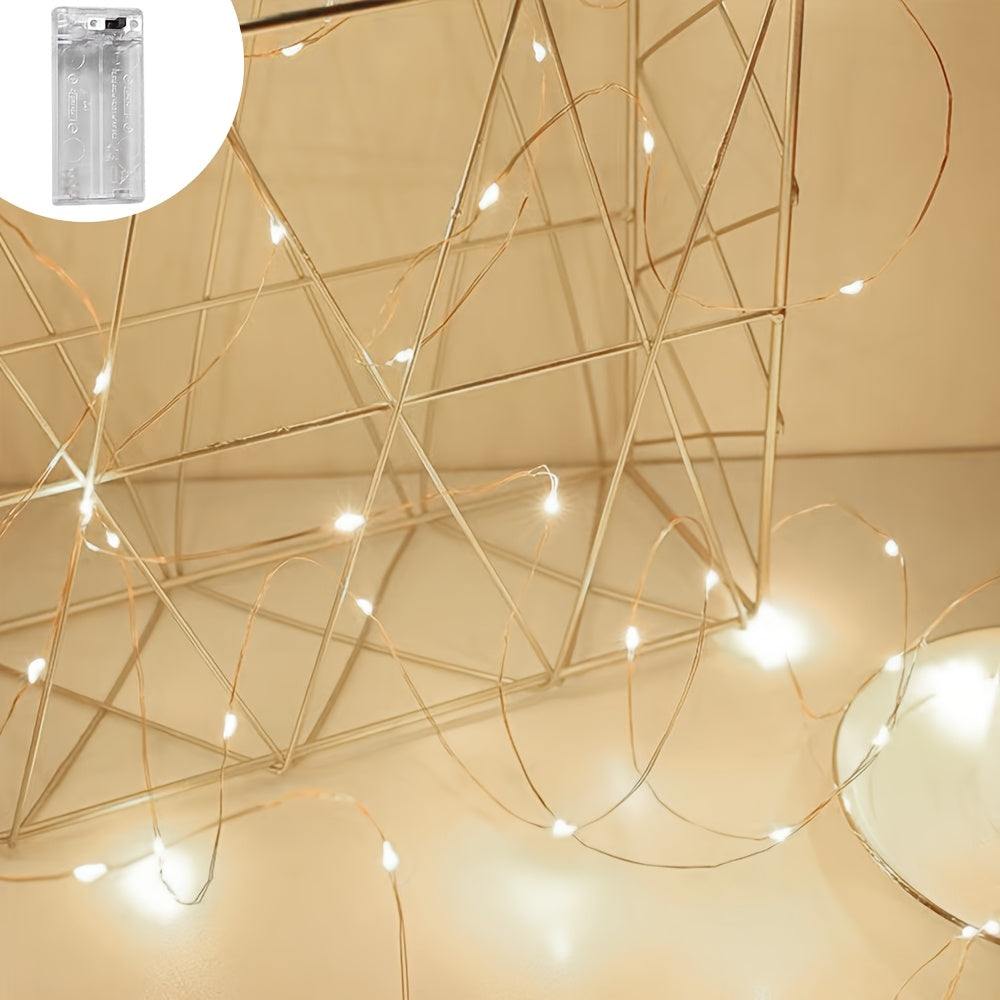 [LED Fairy Lights] Christmas LED Fairy Lights 1set, Copper Wire String 2/5/10m, Battery Box, Holiday Outdoor Lamp Garland for Wedding Party Decoration