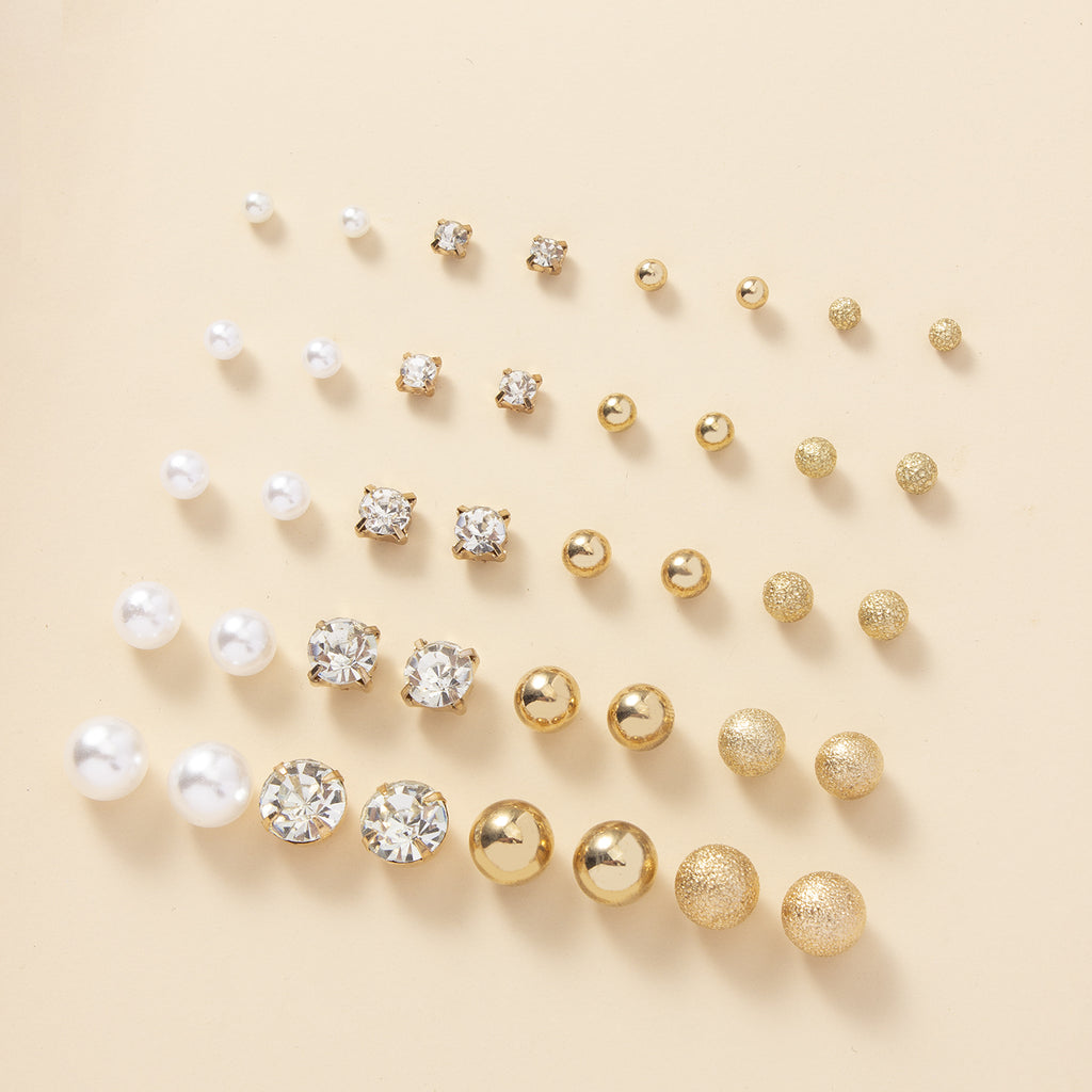 20Pairs Faux Pearl Rhinestone Stud Earrings Set For Women Daily Decor Jewelry