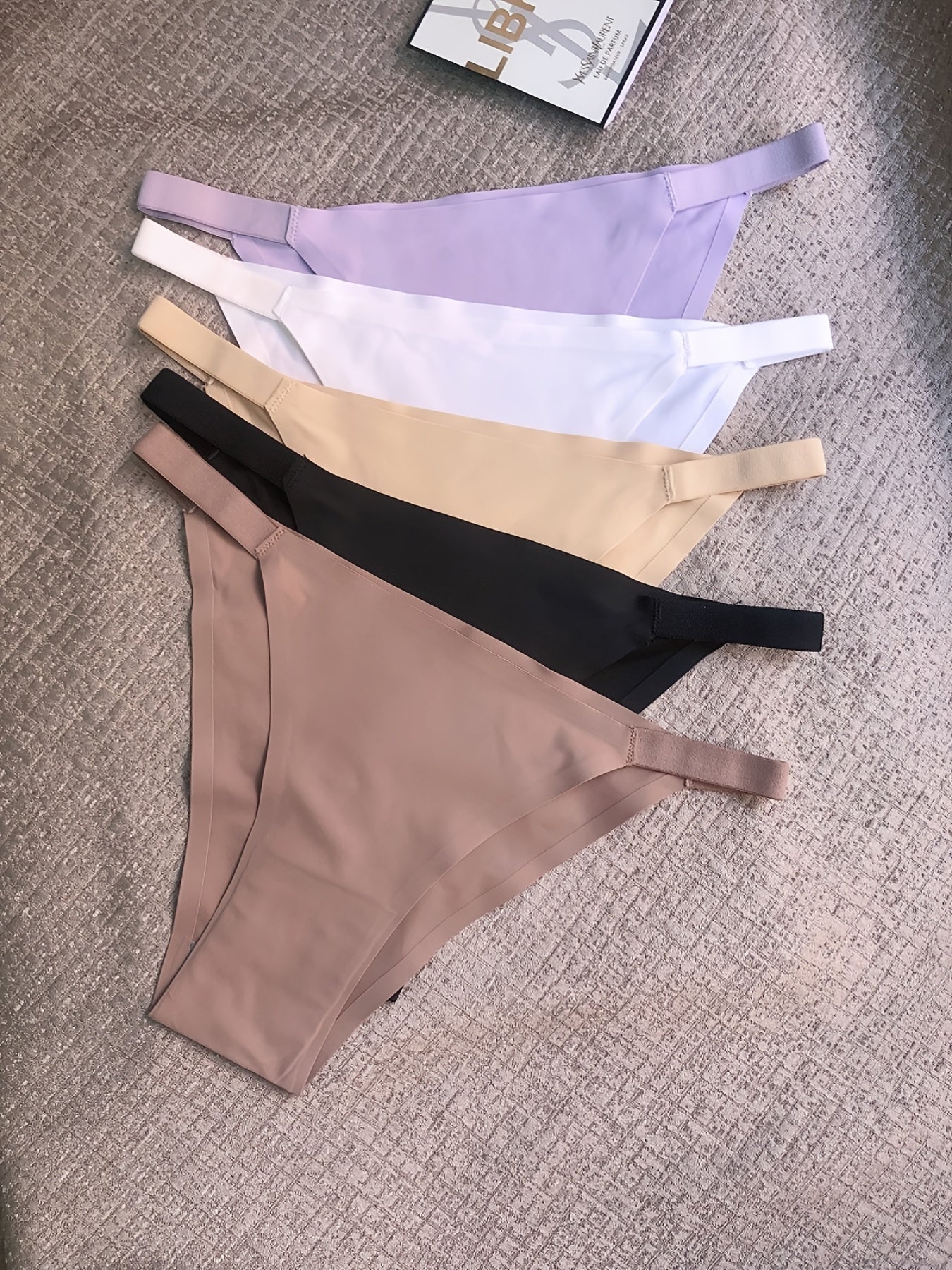 5pcs Seamless Women's Bikini Panties - Comfortable, Stretchy Nylon/Elastane Blend, Low-Rise, Solid Color in Casual to Yoga Fitness Wear, Breathable & Soft