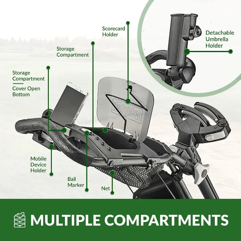 EZ V8 Golf Push Cart - Lightweight 3 Wheel Foldable Cart With One-Click 2-Step Folding, EVA Wheels, Adjustable Handle