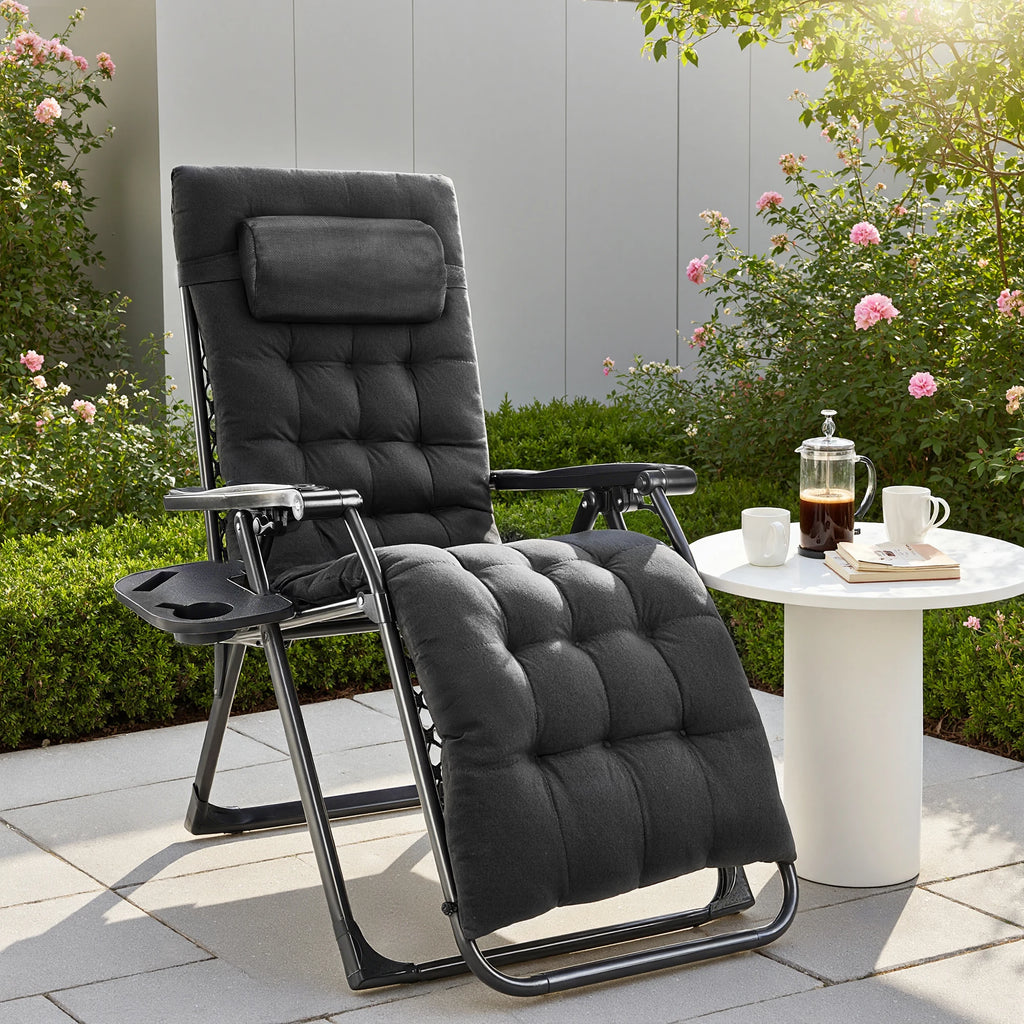 JHK Zero Gravity Set of 2 Portable Recliner Camping Patio Outdoor Garden Lounge Chair with Cup Holder Trays Adjustable Pillow