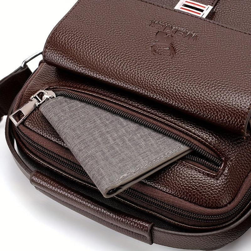 [Vintage Business Bag] WEIXIER Men's Vintage Business Casual Adjustable Shoulder Bag - Multiple Compartments, Zippered Pockets, Compact Design, Black, Secure Zip Closure, Small Crossbody Bag