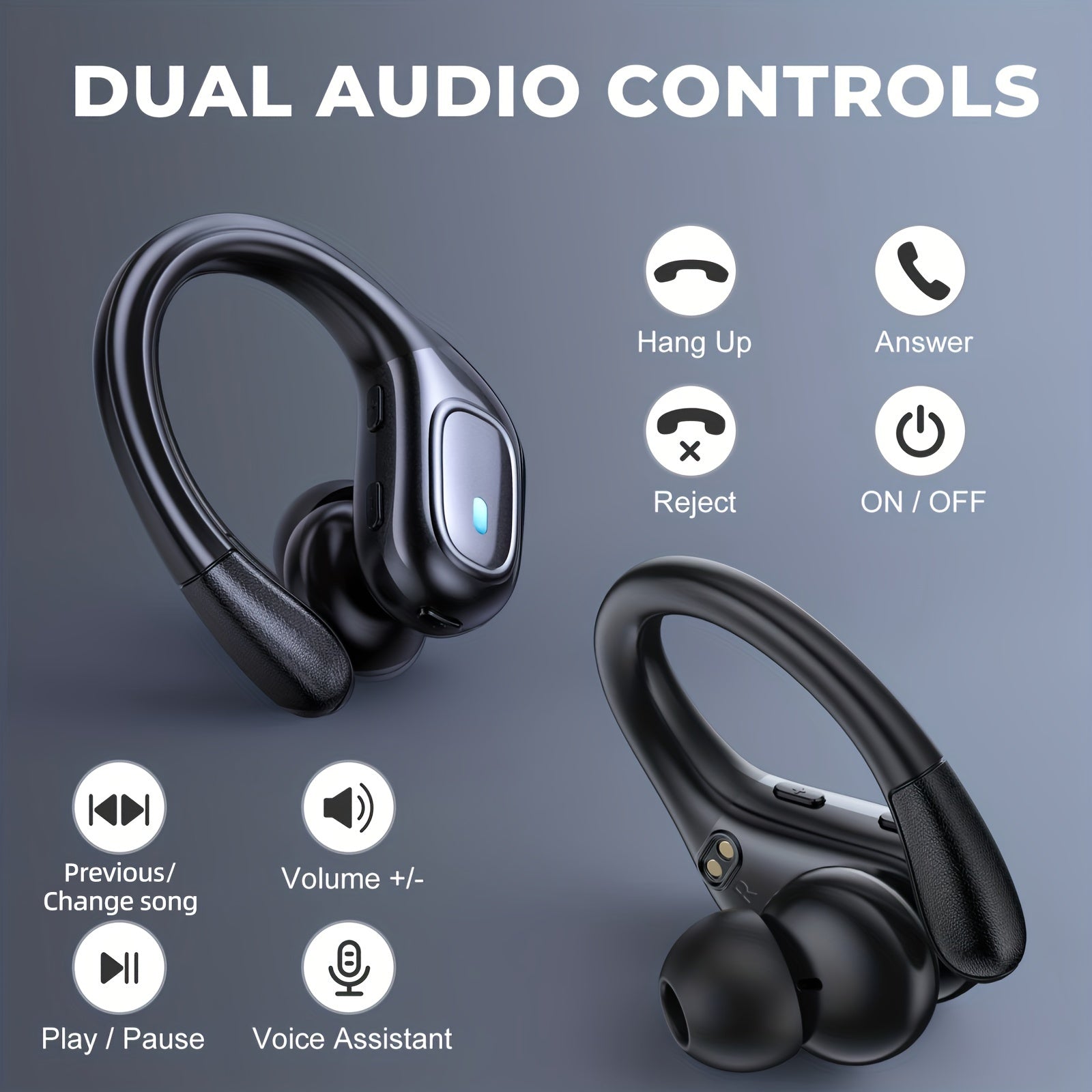 LIFEBEE New Wireless Earphones, Wireless Earbuds for Running Sports, Stereo Audio LED Display, ENC Noise Cancelling Headset Built-in Mic Over-Ear Headphones Earphones with Earhooks