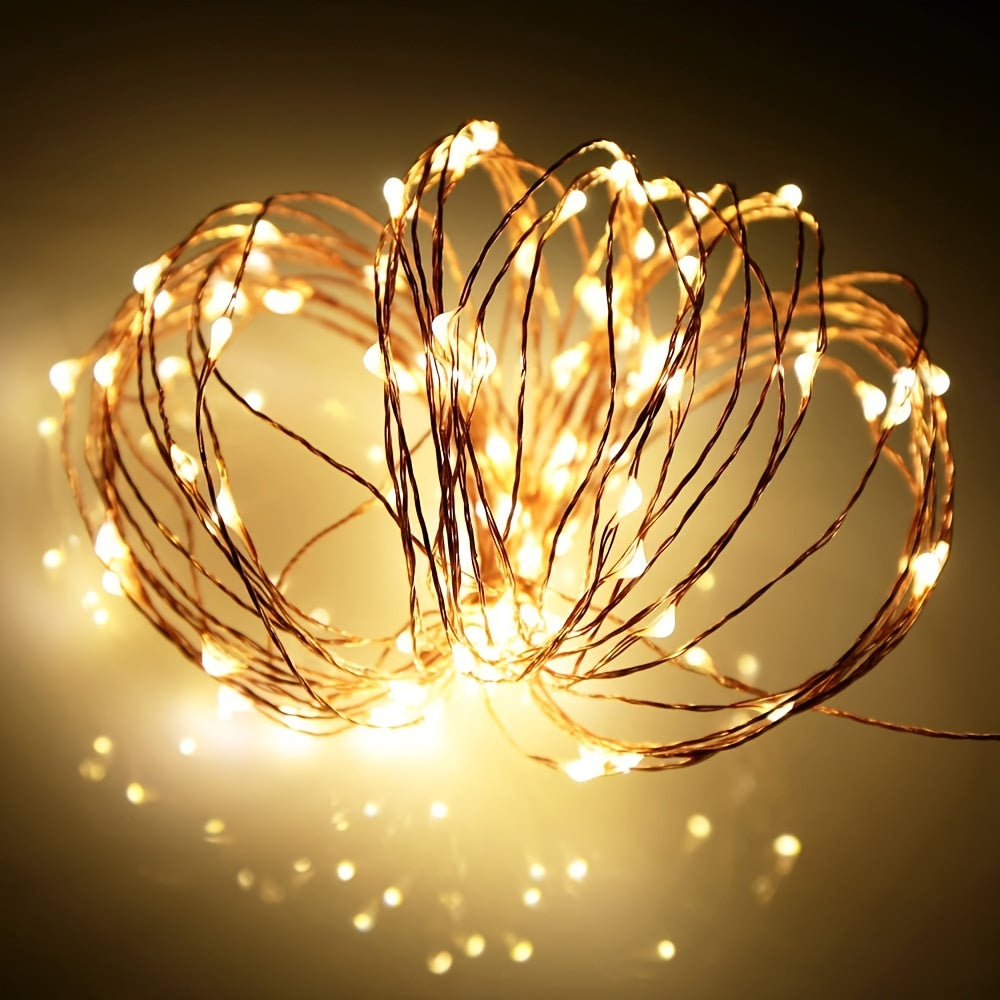 [LED Fairy Lights] Christmas LED Fairy Lights 1set, Copper Wire String 2/5/10m, Battery Box, Holiday Outdoor Lamp Garland for Wedding Party Decoration
