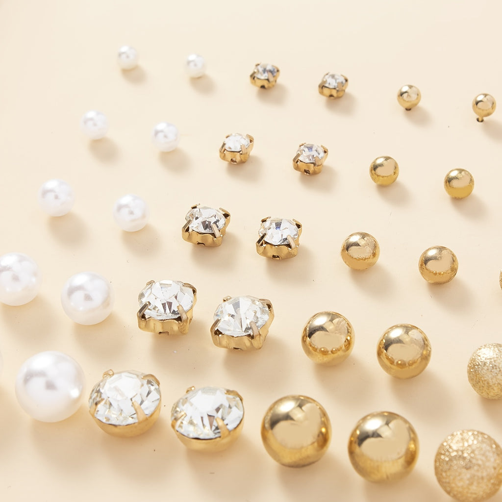 20Pairs Faux Pearl Rhinestone Stud Earrings Set For Women Daily Decor Jewelry