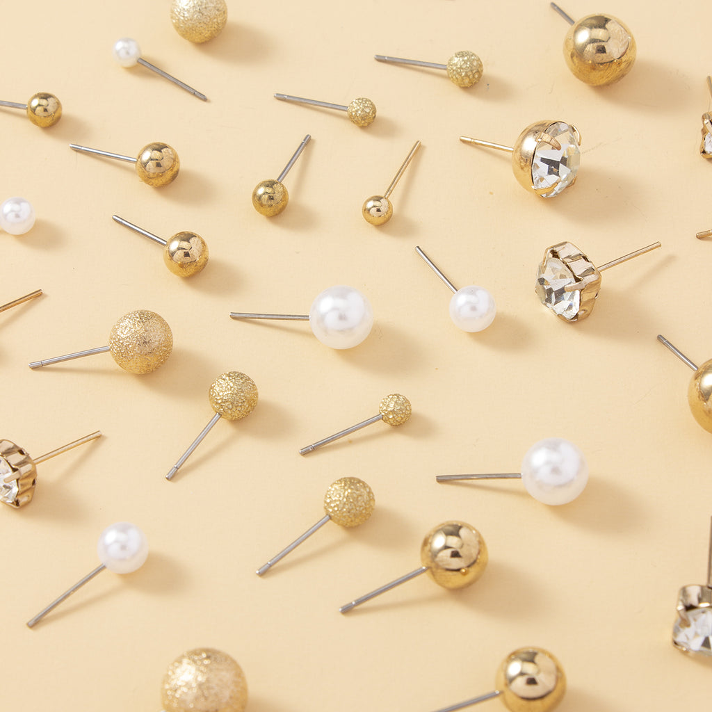 20Pairs Faux Pearl Rhinestone Stud Earrings Set For Women Daily Decor Jewelry