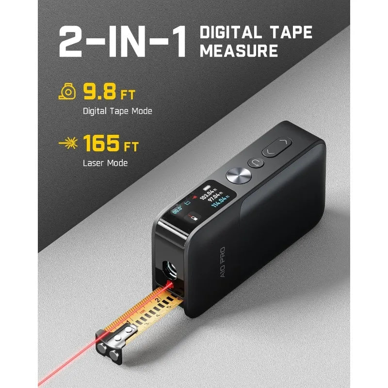 A10 Pro 2-in-1 Digital Laser Tape Measure With HD IPS Color Display,165Ft Rechargeable Laser Measurement Tool & 9.8Ft Measuring