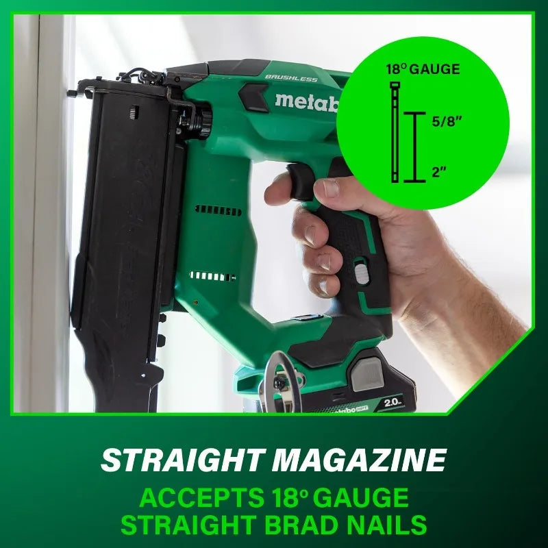 18V MultiVolt Brushless Compact Cordless Brad Nailer Kit, 18 Gauge With Power Tool 2.0Ah Lithium Ion Battery