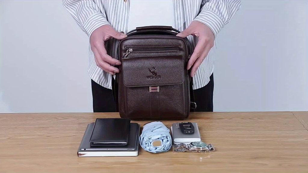 [Vintage Business Bag] WEIXIER Men's Vintage Business Casual Adjustable Shoulder Bag - Multiple Compartments, Zippered Pockets, Compact Design, Black, Secure Zip Closure, Small Crossbody Bag