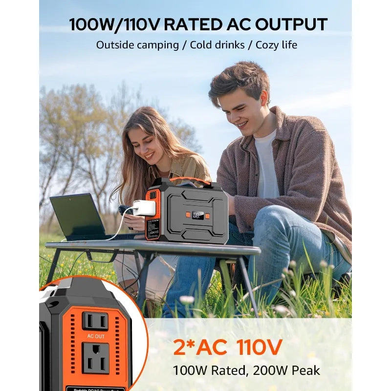 Solar Powered Generator 200W Peak/100W Rated, Portable Generator Power Station With Panels 40W Included, 146Wh