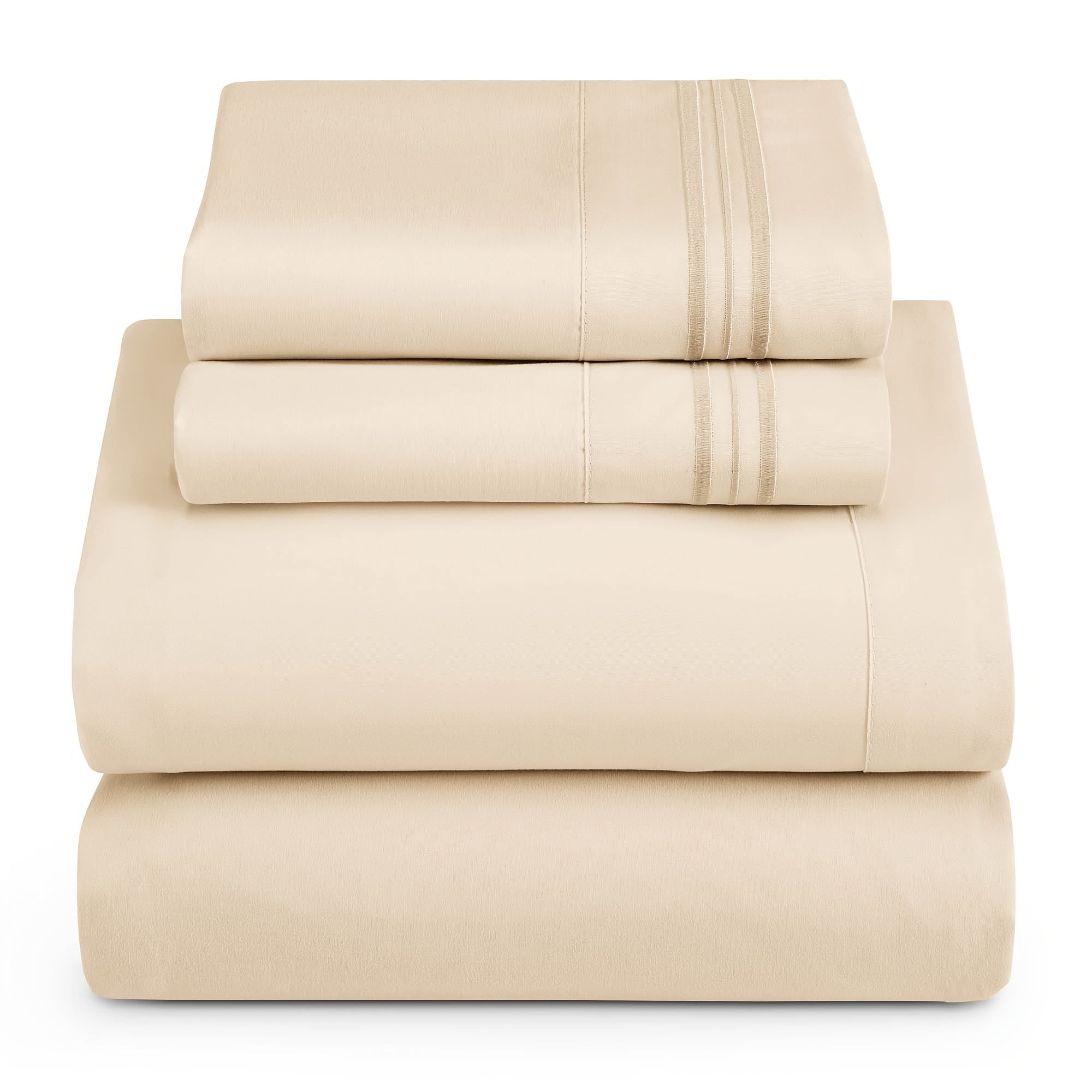 3/4pcs Beige Synthetic Fiber Sheet Set, Soft Brushed Microfiber Luxury Bedding Set, Suitable for Bedroom Rooms, Including 1 Sheet + 1 Sheet + 1/2 Pillowcase (Without Pillow Core), Deep Pockets, Easy to Care For, Not Fading An