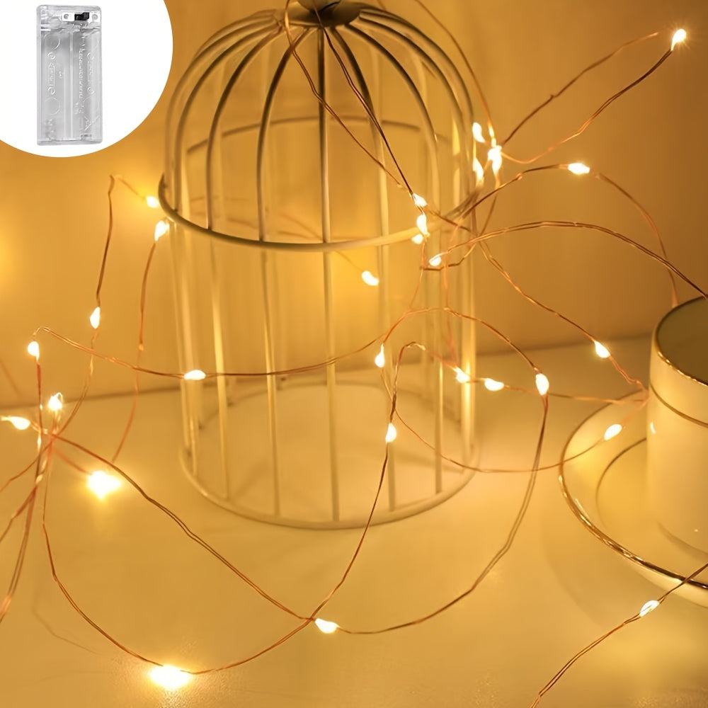 [LED Fairy Lights] Christmas LED Fairy Lights 1set, Copper Wire String 2/5/10m, Battery Box, Holiday Outdoor Lamp Garland for Wedding Party Decoration
