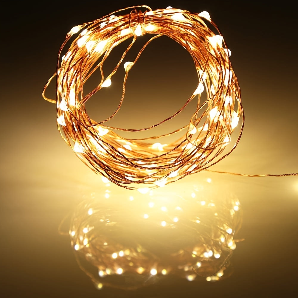 [LED Fairy Lights] Christmas LED Fairy Lights 1set, Copper Wire String 2/5/10m, Battery Box, Holiday Outdoor Lamp Garland for Wedding Party Decoration