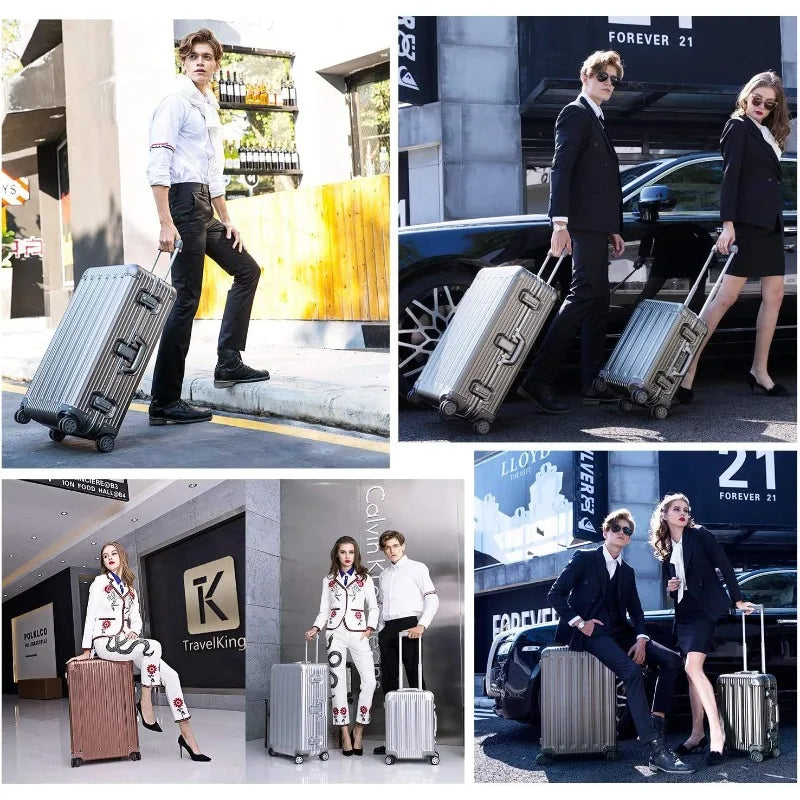 All Aluminum Carry On Luggage With TSA Locks Fashion Cool Metal Hard Shell Spinner Suitcase (Grey, 20 Inch)