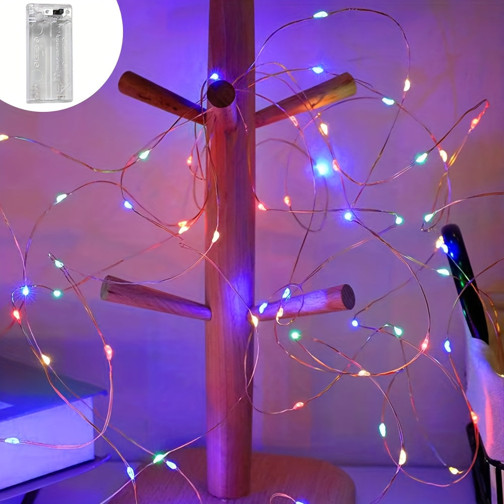 [LED Fairy Lights] Christmas LED Fairy Lights 1set, Copper Wire String 2/5/10m, Battery Box, Holiday Outdoor Lamp Garland for Wedding Party Decoration