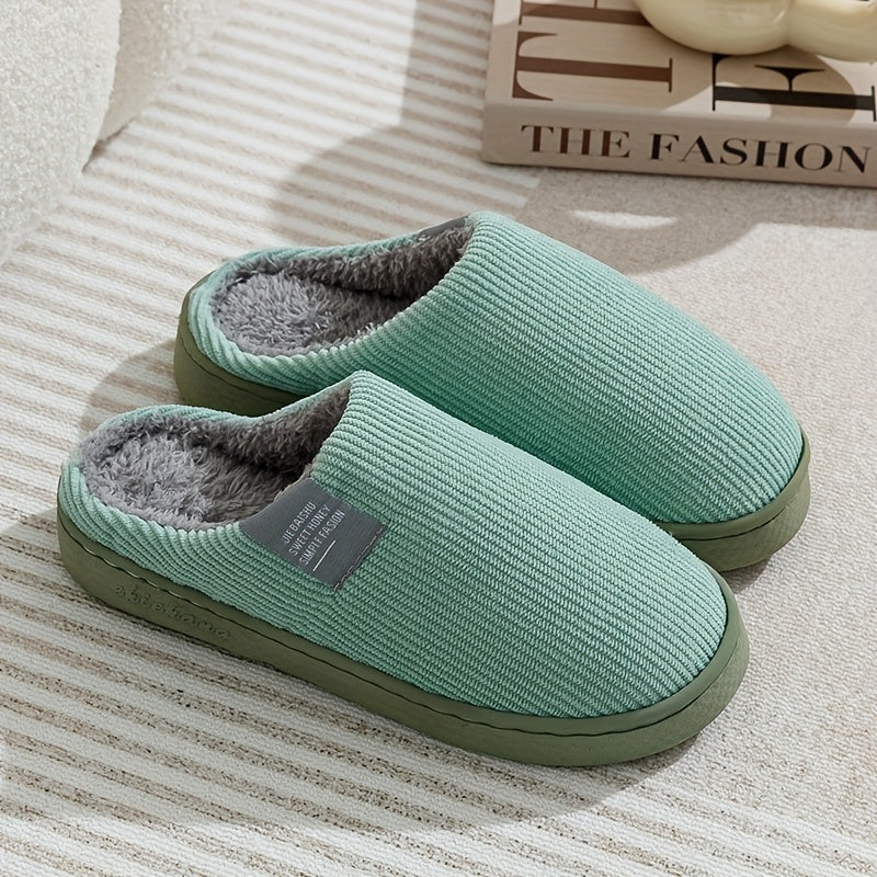 Women's & Unisex Plush Slip-On Slippers with Non-Slip Rubber Sole - Winter Warm Indoor House Shoes, Soft Plush & Cushioned Footbed, Multi-Color Options (Pink, Blue, Grey, Brown, Green, Yellow, Orange) for Home, Postpartum Car