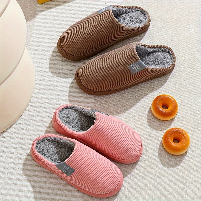 Women's & Unisex Plush Slip-On Slippers with Non-Slip Rubber Sole - Winter Warm Indoor House Shoes, Soft Plush & Cushioned Footbed, Multi-Color Options (Pink, Blue, Grey, Brown, Green, Yellow, Orange) for Home, Postpartum Car