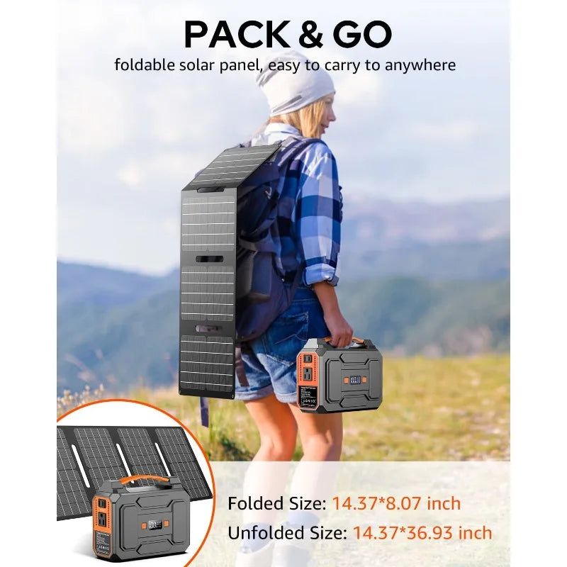 Solar Powered Generator 200W Peak/100W Rated, Portable Generator Power Station With Panels 40W Included, 146Wh