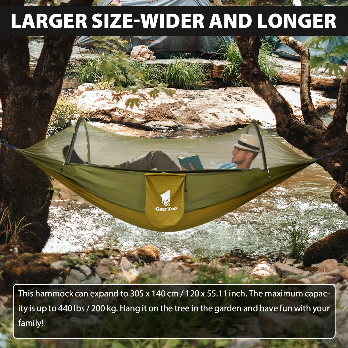 [3-in-1 Hammock] GEERTOP 3-in-1 Outdoor Hammock | Double Sleep Rest Camping Hammock with Mosquito Net Sun Shelter for Backpacking Travel Garden Park