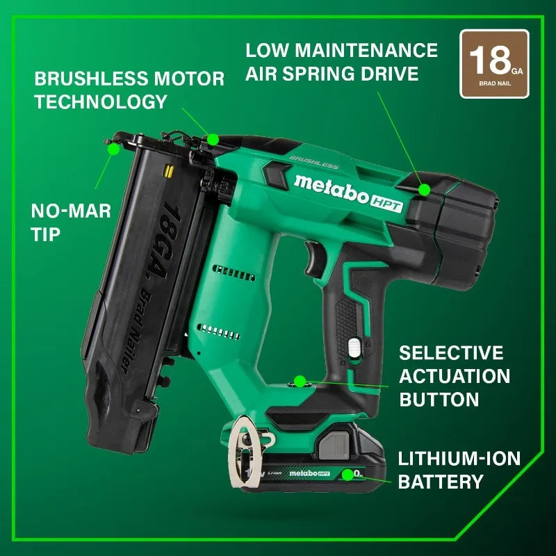 18V MultiVolt Brushless Compact Cordless Brad Nailer Kit, 18 Gauge With Power Tool 2.0Ah Lithium Ion Battery