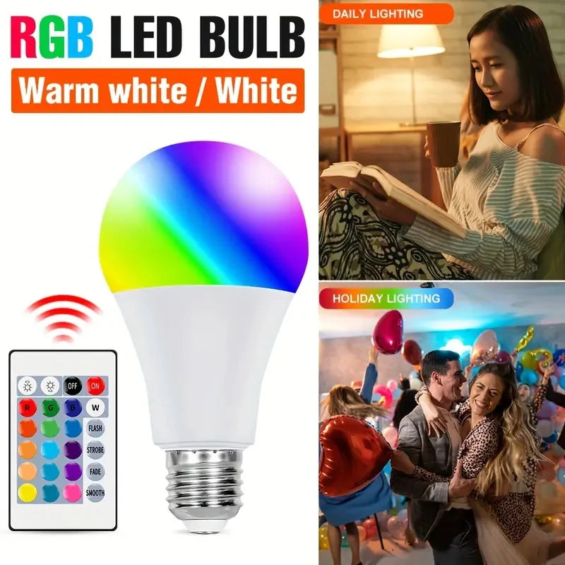 16 Colors RGB Bulb LED Multicolor Bulb E27 Base 220V Household Lighting Dimmable 24 Key Remote Control Atmosphere Neon Light