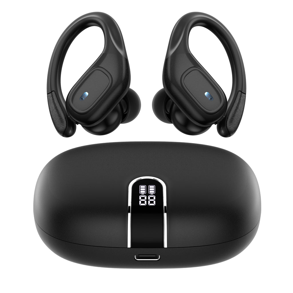 LIFEBEE New Wireless Earphones, Wireless Earbuds for Running Sports, Stereo Audio LED Display, ENC Noise Cancelling Headset Built-in Mic Over-Ear Headphones Earphones with Earhooks