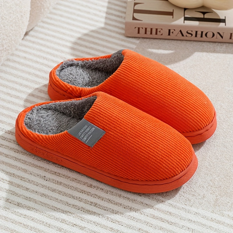 Women's & Unisex Plush Slip-On Slippers with Non-Slip Rubber Sole - Winter Warm Indoor House Shoes, Soft Plush & Cushioned Footbed, Multi-Color Options (Pink, Blue, Grey, Brown, Green, Yellow, Orange) for Home, Postpartum Car