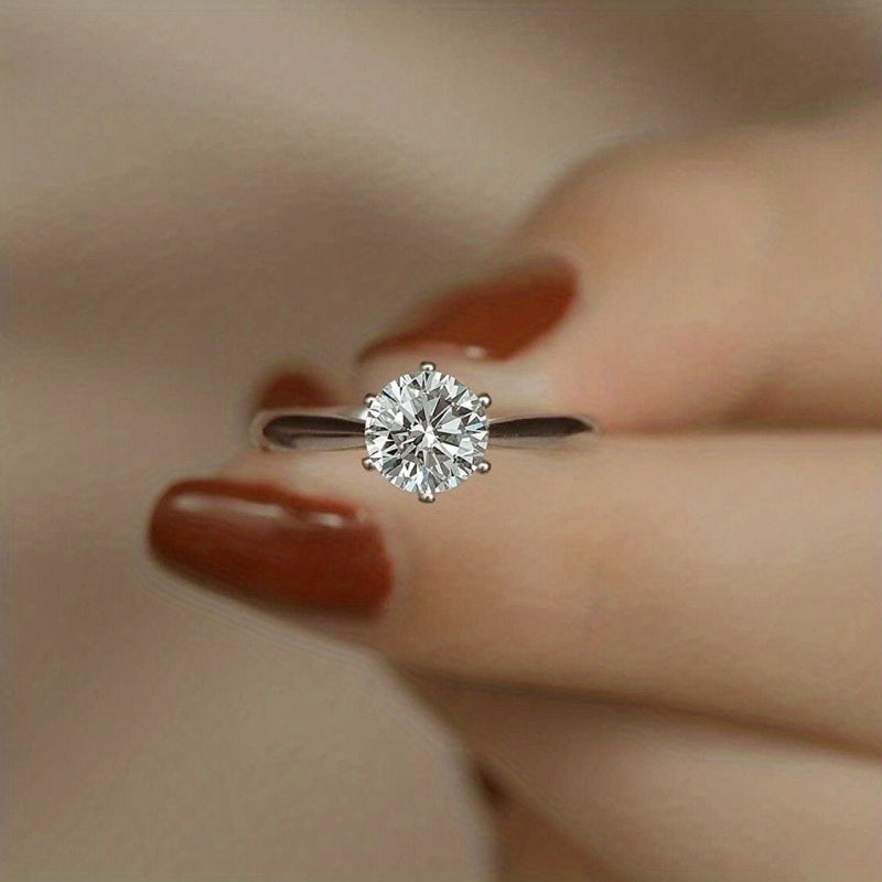 New Women'S One-Carat 925 Silver Moissanite Ring Plated with Tp950.
