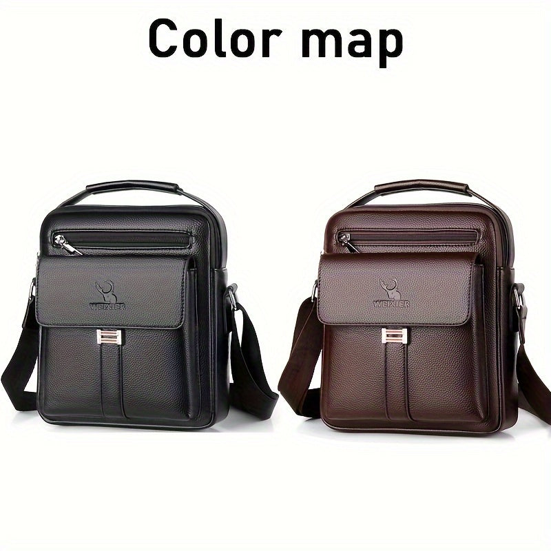 [Vintage Business Bag] WEIXIER Men's Vintage Business Casual Adjustable Shoulder Bag - Multiple Compartments, Zippered Pockets, Compact Design, Black, Secure Zip Closure, Small Crossbody Bag