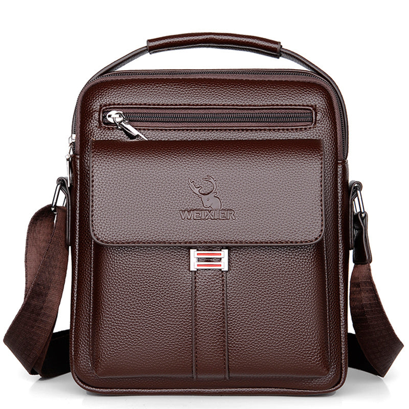 [Vintage Business Bag] WEIXIER Men's Vintage Business Casual Adjustable Shoulder Bag - Multiple Compartments, Zippered Pockets, Compact Design, Black, Secure Zip Closure, Small Crossbody Bag