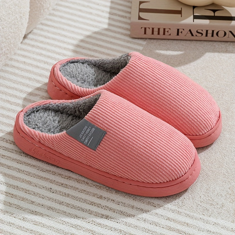 Women's & Unisex Plush Slip-On Slippers with Non-Slip Rubber Sole - Winter Warm Indoor House Shoes, Soft Plush & Cushioned Footbed, Multi-Color Options (Pink, Blue, Grey, Brown, Green, Yellow, Orange) for Home, Postpartum Car