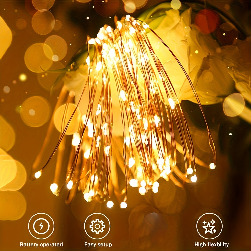 [LED Fairy Lights] Christmas LED Fairy Lights 1set, Copper Wire String 2/5/10m, Battery Box, Holiday Outdoor Lamp Garland for Wedding Party Decoration