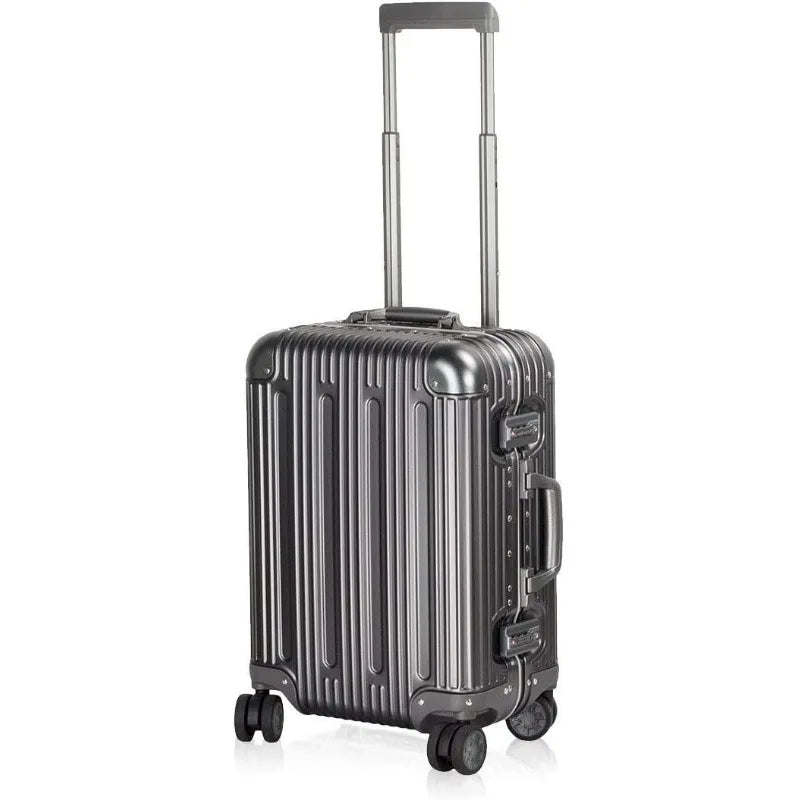 All Aluminum Carry On Luggage With TSA Locks Fashion Cool Metal Hard Shell Spinner Suitcase (Grey, 20 Inch)
