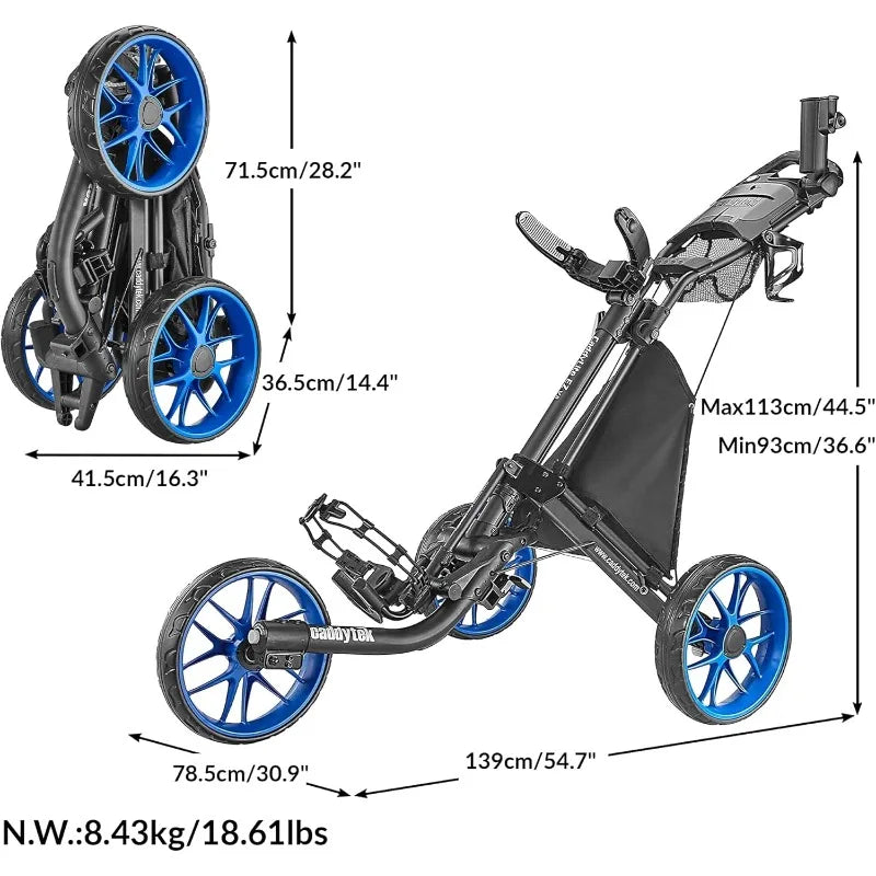 EZ V8 Golf Push Cart - Lightweight 3 Wheel Foldable Cart With One-Click 2-Step Folding, EVA Wheels, Adjustable Handle