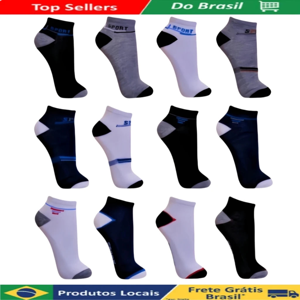 Kit 12 Paired Half-Cane Short Socket Sport Adult Male Assorted Colors